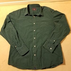 Untuckit Men’s XL Button Front Up Shirt Green Blue